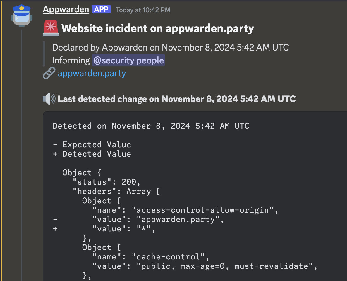 An incident diff highlights the detected mismatch between the expected and detected domain configuration values