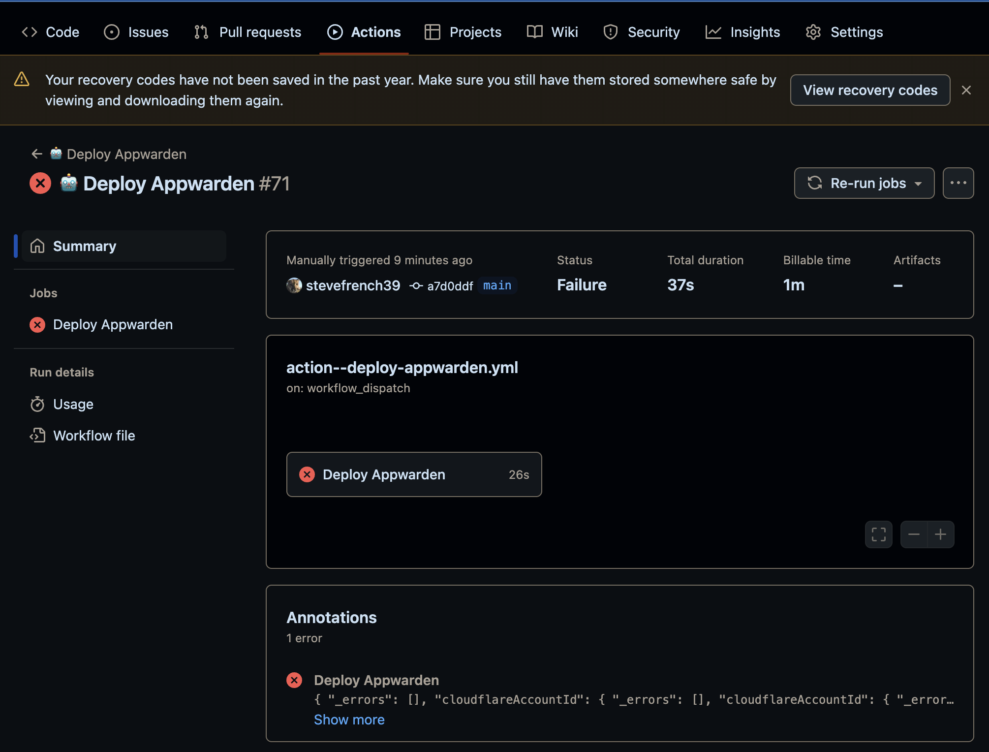 Inspect your logs to identify and resolve any errors from the GitHub Actions workflow