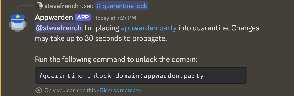Quarantine your domain with a single Discord command to disable all user interaction
