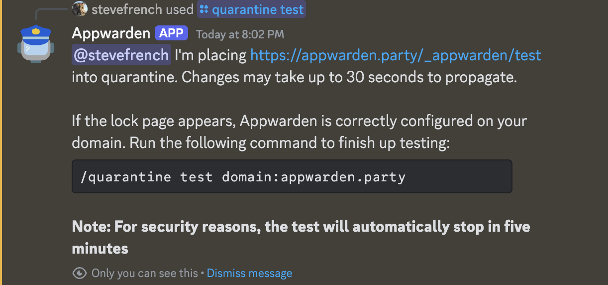 Test your installation to ensure Appwarden is configured and ready to protect your domain