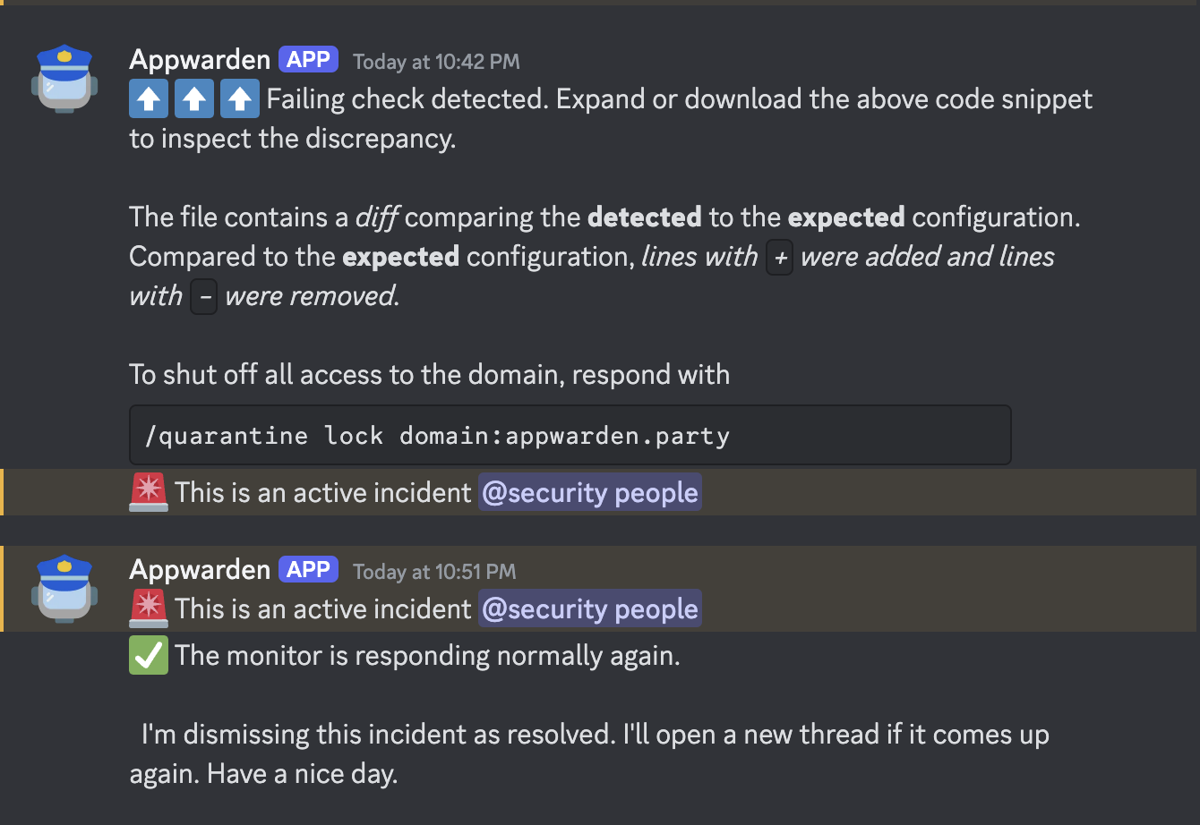 A detected incident is resolved when expected and detected values are synchronized